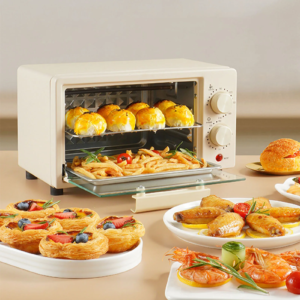 Baking Oven 2 Rack Capacity Multifunctional 12L Beige Intelligent Control Highly Efficient Heating Small Toaster Oven for Home