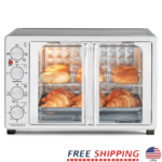 45L Countertop Convection Toaster Oven French Dual Door Rotisserie Adjustable Temperature Timer Bake Roast Broil Toast Stainless