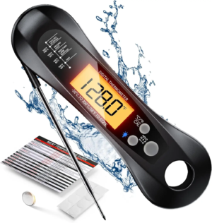 Digital Instant Read Meat Thermometer with Foldable Probe, LED Display - For Grilling, Cooking, Kitchen & BBQ