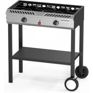 Propane Gas Stove 2 Burner with Auto Ignition 150 000 BTU Portable Outdoor Camp Cooker Stove with Convenient Shelf Smooth Rolli