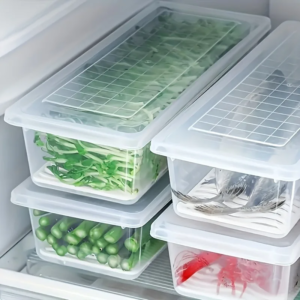 Airtight Stackable Food Storage Containers Set with Lids & Detachable Drain Tray - Reusable Refrigerator Organizer Boxes