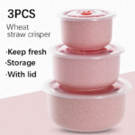 Wheat straw fresh-keeping bowl three-piece set with lid for home microwaveable plastic round lunch box