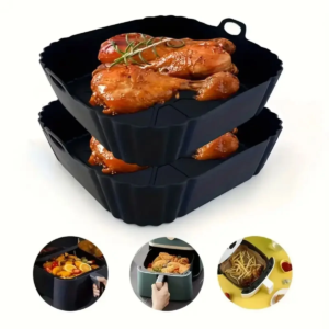 Reusable Silicone Air Fryer Liner—Foldable, Non-stick Baking Mat—Heat Resistant, Kitchen Cooking Accessory
