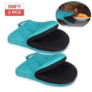 Kitchen Oven Gloves High Heat Resistant Short Oven Mitts with Non-Slip Grip Surfaces and Hanging for BBQ Baking Cooking
