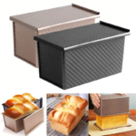 Rectangle Loaf Pan with Lid 1lb Non-Stick Bread Baking Pan Carbon Steel Corrugated Toast Box Toast Mold for Oven Baking Tool