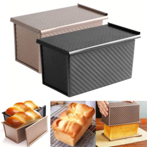 Rectangle Loaf Pan with Lid 1lb Non-Stick Bread Baking Pan Carbon Steel Corrugated Toast Box Toast Mold for Oven Baking Tool