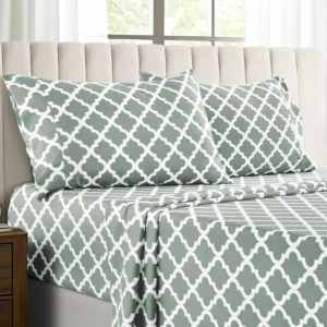 Lux Décor 4Pc Quatrefoil Sheet Set – Soft Microfiber, Wrinkle-Free, Luxurious Printed Bed Sheets