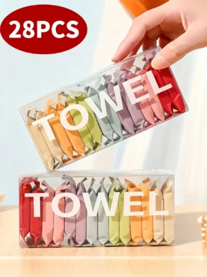 28pcs Compressed Towel Tablets - Disposable Travel Towels for Face & Body, Quick-Drying Makeup Remover Wipes, Ideal for Camping