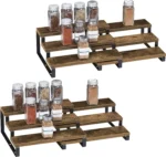 Expandable Spice Rack Shelf Organizer for Kitchen Cabinet Countertop, 3-Tier Wooden Spice Rack Organizer for Cabinet, Set of 2