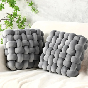 Hand Knot made Cushion Square Nordic Aesthetic Stuffed Plush Pillow Soft Skin-friendly for Office Chair & Home Sofa