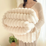 Throw Blanket for Bed - 250GSM Soft & Warm Fluffy Blanket, Decorative Striped Blankets for Winter Nap / Sleep