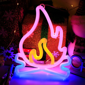 Flame Shaped Neon Signs w Base, LED Light, Atmosphere Lighting for Wall, Night Lamp for Birthday, Party, E-sports Room, Decoration