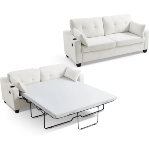 Pull Out Sofa Bed, Full Size Sleeper Sofa, 2-in-1 Convertible Chenille Couch with USB Charging, Memory Form Corduroy Couch