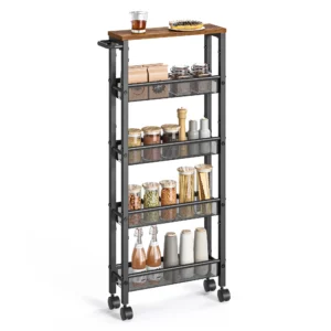 VASAGLE Slim Rolling Cart, 5-Tier Storage Cart, Narrow Cart with Handle, 5.1 Inches Deep, Metal Frame, for Kitchen, Dining Room