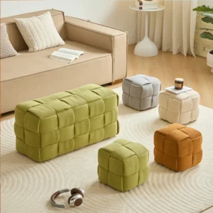Low stool Home sofa Fabric small square stool Children's bench Solid wood shoe changing stool Internet celebrity creative