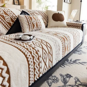 Nordic Winter Plush Sofa Seat Cover Soft Christmas Sofa Towel Mat Non-slip Pets Kids Corner Couch Slipcovers