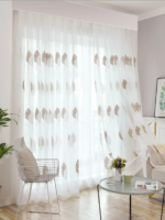 White Coffee Two-color Embroidered Leaves Gauze Curtain 1PC Simple Natural Two-color Leaves Curtain Living Room Bedroom