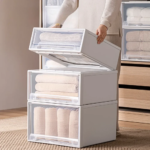 Wardrobe Storage Box High-capacity Drawer Style Stackable Container Transparent Plastic Containers for Household Use Storage