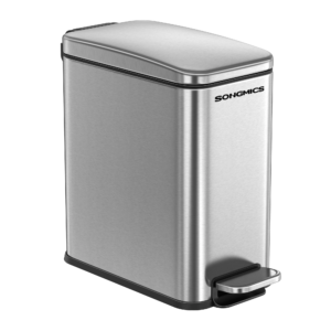 SONGMICS Bathroom Trash Can, 1.3 Gallon (5 L) Small Trash Bin with Lid, Slim for Small Spaces, Stainless Steel Garbage Can