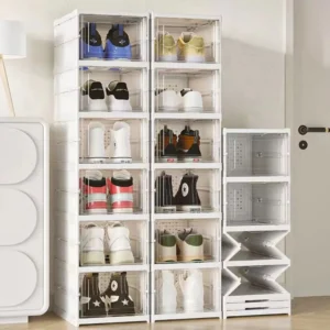 Foldable Shoes Storage Box 3/6 Layers Transparent Sneaker Shoes Box Stackable Dustproof Cabinet Shoe Organizers Rack Shelf
