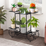 Large Metal Plant Stand Indoor 6 Tier Garden Cart Plant Holder Wrought Iron Plants Display Shelf Rack Outdoor Decorating Garden