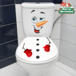 Christmas Snowman Toilet Lid Decal - Waterproof, Self-Adhesive PVC Bathroom Sticker for Festive Holiday Decor,Best for Christmas
