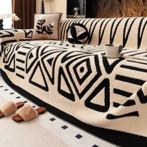 Bohemian Jacquard Warm Tuffed Fleece Sofa Towel, Boho Style Soft Leiusre Thick Blanket for Living Room Couch Sofa Cover