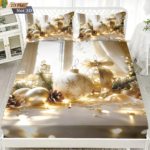 Merry Christmas Gold Ball Printed Coreless Bed Sheet Set Multi Size Bed Cover Soft and Comfortable Bedding Machine Washable