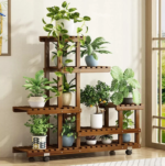 Wood Plant Stand 6 Tier Vertical Carbonized Multiple Holder Indoor Outdoor Patio
