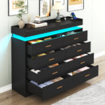 8 Drawer Dresser with LED Light, Modern Chest of Drawers for Closet, 47