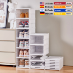 6 Layers Shoes Box Foldable Transparent Sneaker Shoe Storage Organizers Box Stackable Dustproof High-top Cabinet Shoe Rack Shelf