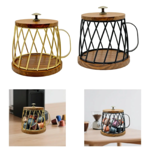 Coffee Pod Holder, Metal Large Capacity Wooden Coffee Capsule Holder Container for Countertop, Kitchen, Cafe, Desktop, Office