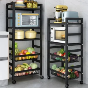Storage Basket Multi-Layer Multifunction Oven Microwave Shelves Cart Pot Rack Kitchen Organizer Kitchen Storage Basket Trolley