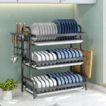 Dish Plate Organizer with Drainage Rack Countertop Utensil Holder for Chopsticks