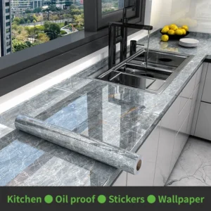 Marble Self Adhesive Wallpaper 10m x 80cm Waterproof Oil Proof Kitchen Stickers Thermostability Decorative Film Home Decor