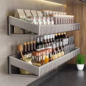 Wall Mounted Kitchen Condimenters Spice Rack Organizer Shelf Kitchen Storage Wall Shelf Organizers Hanging Hook Rack For Kitchen