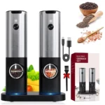 Electric Salt and Pepper Grinder Set With Led Light USB Rechargeable Automatic Spices Grinder Adjustable Spice Mill Kitchen Tool