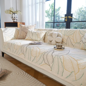 Pure Cotton Sofa Seat Cover Breathable All Season Universal Couch Seat Pad Leaves Jacquard Non-slip Sofa Towel