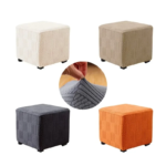 Square Jacquard Ottoman Slipcover Durable Stretch Footrest Cover Folding Storage Stool Furniture Protector Pouf Cover
