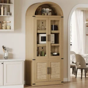 Arched Bookcase with Doern 6-Tier Bookshel with Storage Wooden Display Cabinet armhouse Storage Shelves or Living Room, Kitchen,