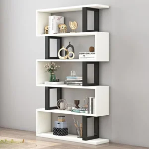 Modern Minimalist Wall Bookshelf Bookcase Living Room Display Storage Organizer Floor Standing Wood Metal Corner Shelf Book Rack