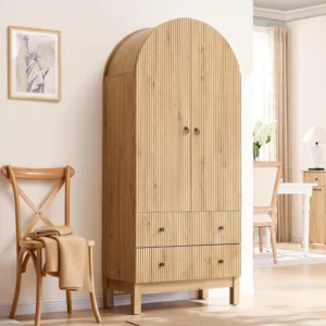 Cabinet with Adjustable Shelves and 2 Large Drawers, Freestanding Morden Versatile Cupboard for Living Room, Bathroom, Natrual