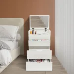 Vanity Desk with Mirror Small Makeup Vanity with 3 Drawers Corner Vanity Set with Soft Stool