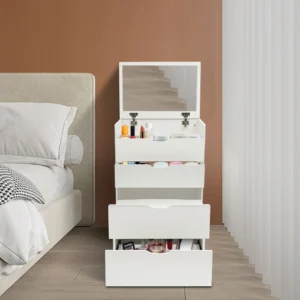 Vanity Desk with Mirror Small Makeup Vanity with 3 Drawers Corner Vanity Set with Soft Stool