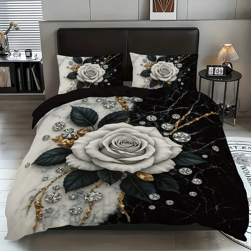 3pcs rose pattern bedding set