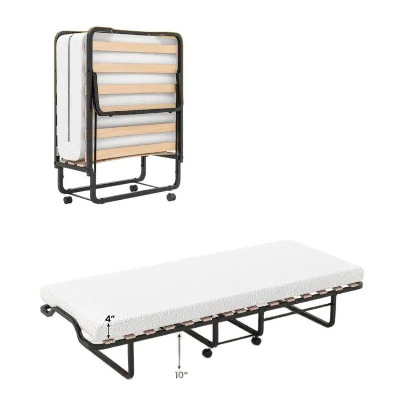 Metal Folding Bed with Mattress Sleeping Folding Bed Memory Foam Thickened Memory Mattress Metal Bracket Portable