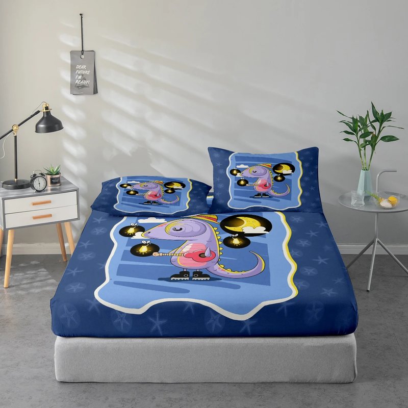 Cartoon Dinosaur Print Pattern Bed Sheet Set
