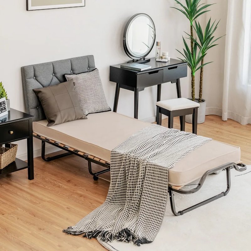 Folding Bed with Memory Foam Mattress & Storage Bag Foldable Portable Guest Bed