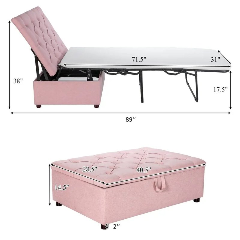 Folding Ottoman Sleeper Chair Bed with Mattress