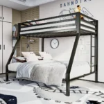 Metal Loft Bunk Bed Twin Over Full Size with Safety Guardrail and Ladder, No Box Spring Needed Space Saving Bedroom, Customized